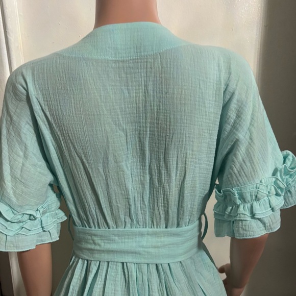 LAMANUEL THE LABEL Women’s Light Aqua Ruffle Mini Dress - Picture 8 of 14